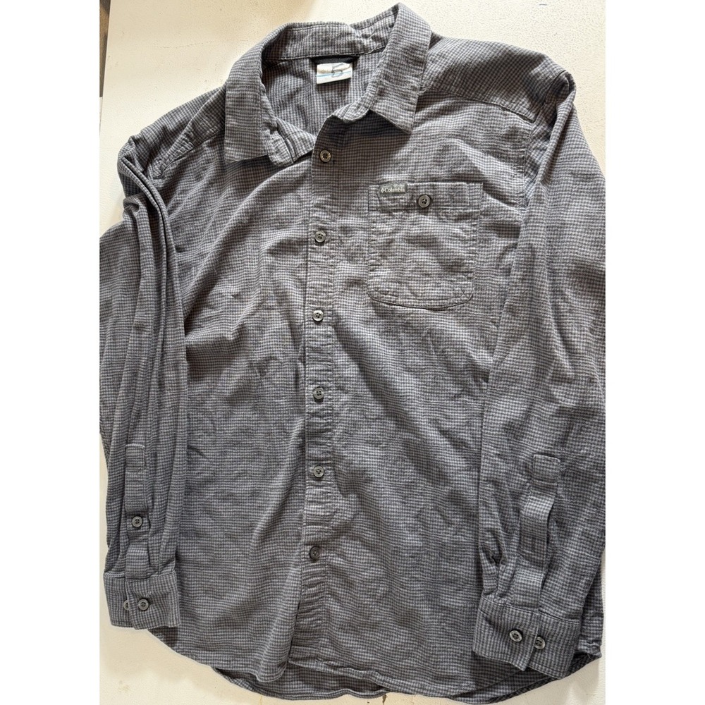 Columbia Mens Plaid Long Sleeve Button Up Shirt Gray Lightweight Large